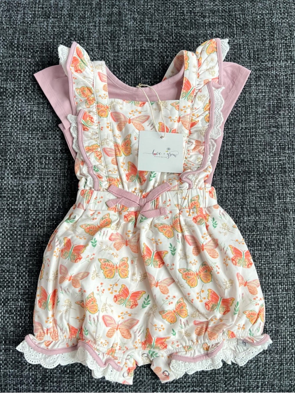 NWT Love & Grow Butterfly Overall Romper and Shirt Set Size 18 Months